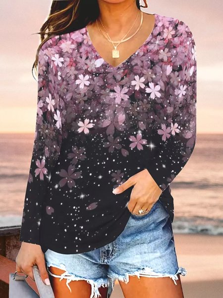 

Flower Casual Top, As picture, Long sleeves