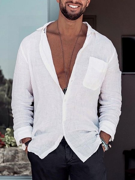 

Men's Casual Cotton Linen Shirt, White, Blouses&Shirts