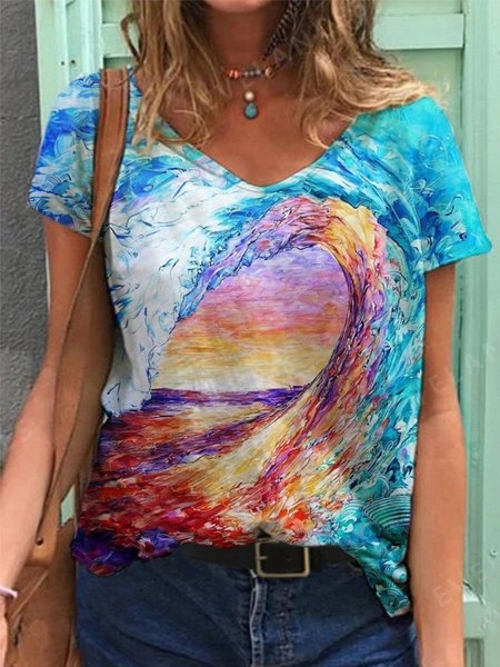 

Abstract Sea Short Sleeve T-Shirt, Multicolor, T-Shirts