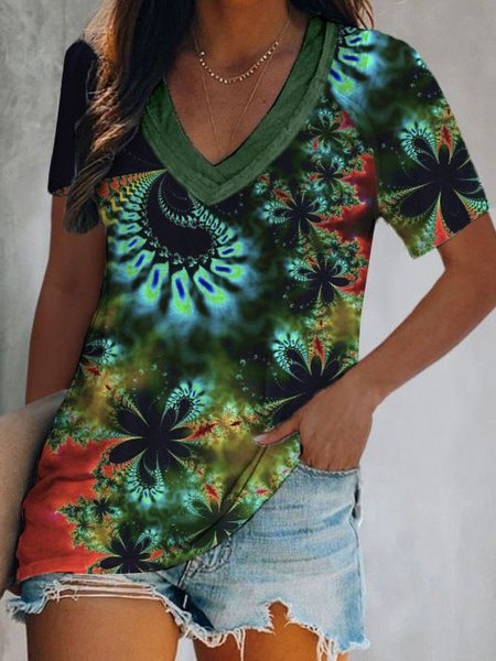 

Cotton Blends Tribal Regular Fit Short Sleeve Tops, Black, T-Shirts