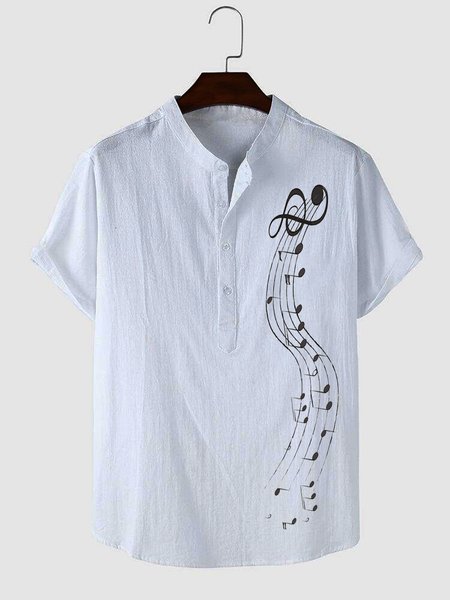 

Men's Holiday Cotton Linen Henley Collar Shirt, As picture, Blouses&Shirts