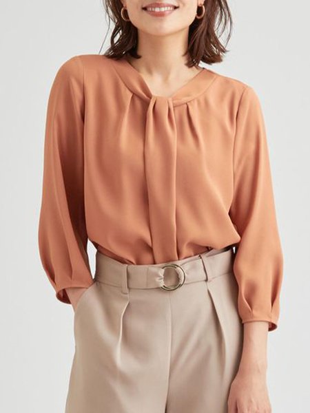 

Simple Plain Loosen Long Sleeve Top, Orange, Tops