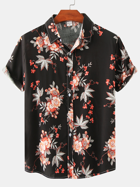 

Cotton and Linen Style American Casual Plant Flower Versatile Linen Shirt, As picture, Shirts ＆ Blouse