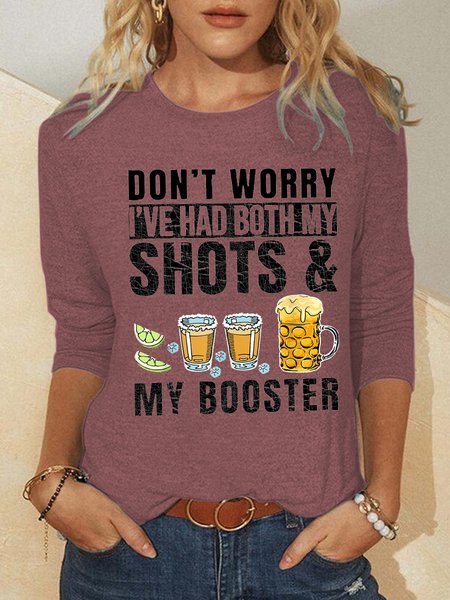 

Don't worry I've had both my shots and booster Funny Loosen Long Sleeve Tops, Red, Long sleeves