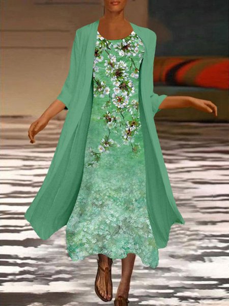 

Casual Floral Crew Neck Loosen Two Piece Sets, Green, Maxi Dresses