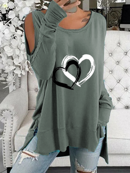 

Casual Heart Cotton Blends Long sleeve Tunic Top, Gray, T-shirts