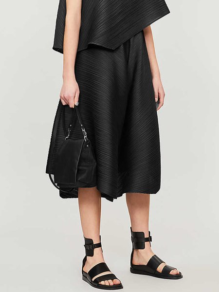 

Loosen Plain Simple Wide Leg Daily Shorts, Black, Wide Leg Pants
