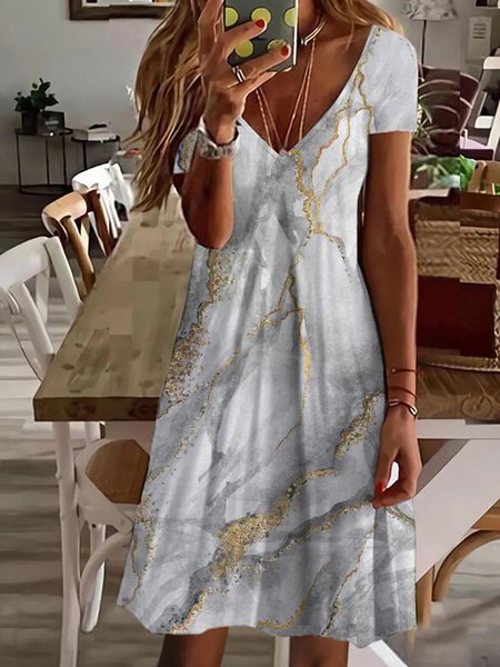 

Regular Fit Abstract Vacation Short Sleeve Knit Dress, Multicolor, Dresses