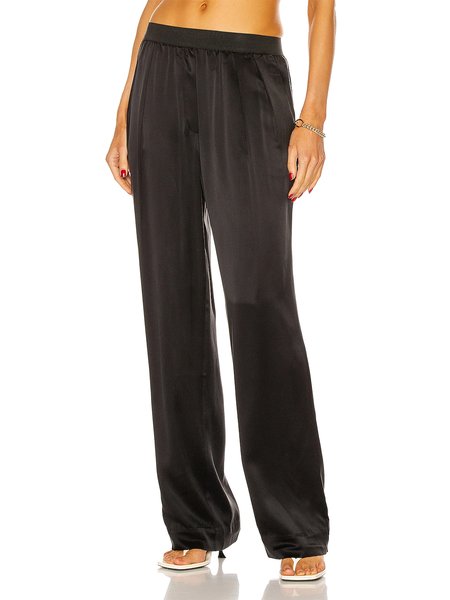 

Regular Fit Solid Simple Pants, Black, Wide Leg Pants
