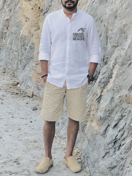 Men's Holiday Cotton Linen Long Sleeve Shirt, White, Blouses&Shirts