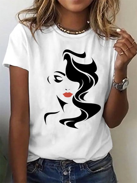 

Abstract Crew Neck Casual Short Sleeve T-Shirt, White, T-Shirts