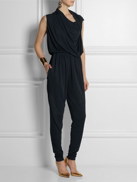 

Plain Casual Regular Fit Jumpsuit & Romper, Black, Jumpsuits