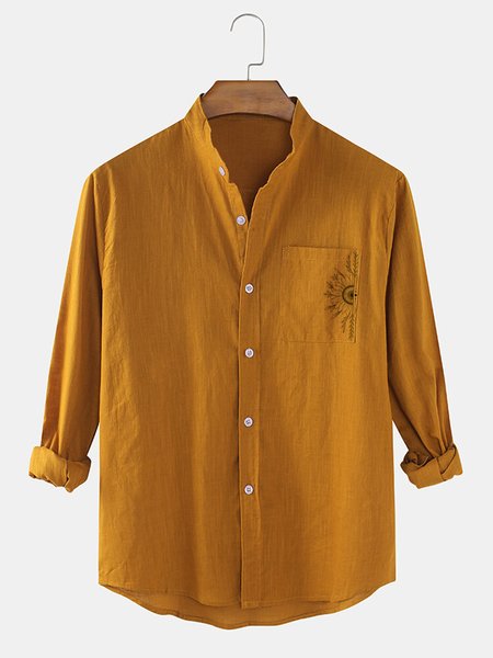 

Men's Holiday Cotton Linen Long Sleeve Shirt, Yellow, Blouses&Shirts