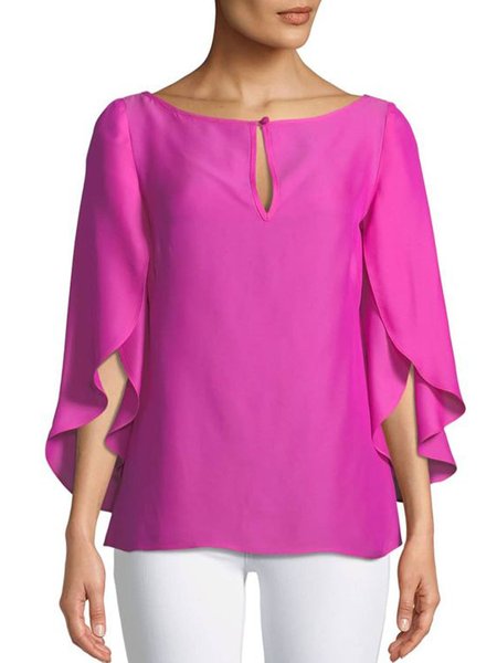 

Elegant Crew Neck Loosen Long Sleeve Top, Dark pink, Tops