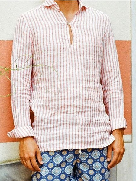 

Men's Cotton Linen Casual Striped Long Sleeve Shirt, Pink, Blouses&Shirts