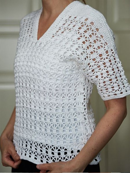 

Vacation Plain Crew Neck Short Sleeve Top, White, Tops