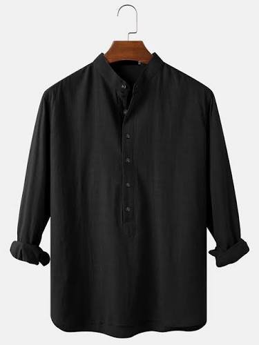 

Men's Holiday Cotton Linen Henley Collar Shirt, Black, Blouses&Shirts