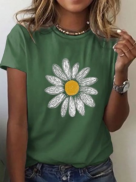 

Plants Round Neck Casual Short Sleeve T-Shirt, Dark green, T-Shirts