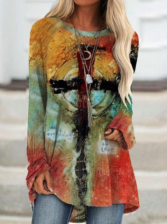 Ombre Regular Fit Party Cross Long Sleeve T-Shirt, Multicolor, Long sleeve tops