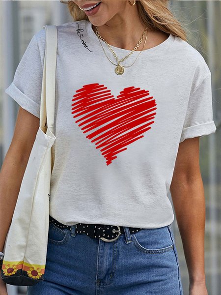 

Casual Heart Short Sleeve T-Shirt, White, T-Shirts