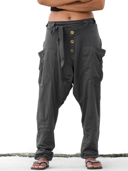 

women's casual personality patch pocket harem trousers, Gray, Pants