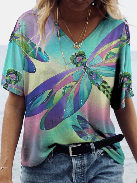 

Dragonfly Loosen Casual Short Sleeve T-Shirt, Multicolor, T-Shirts