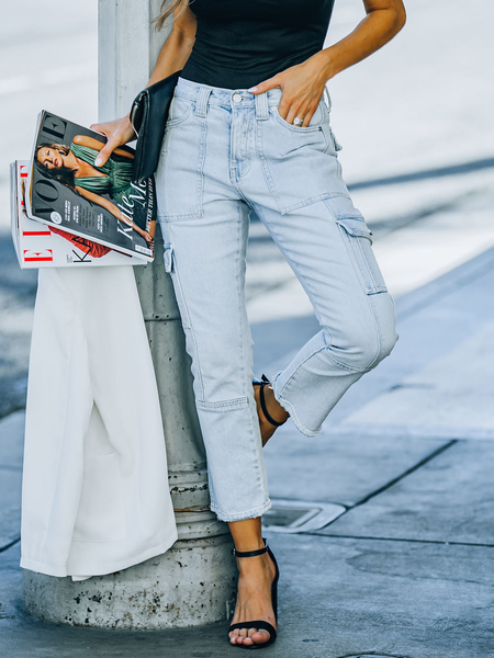 

Regular Fit Pockets Statement Jeans, Blue, Pants