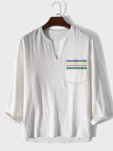 

Men's Holiday Cotton Linen V-Neck Shirt, Color2, Blouses&Shirts