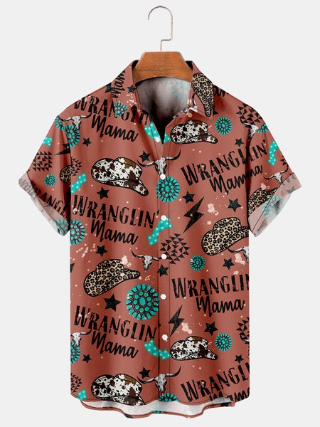 

Mother's Day Men's Casual Short Sleeve Shirts, As picture, Men's Floral shirt