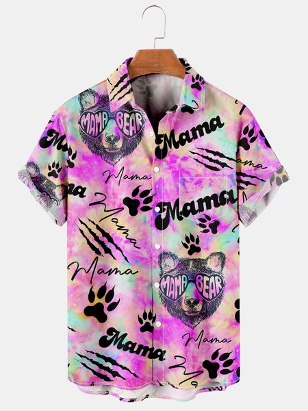 

Mother's Day Men's Casual Short Sleeve Shirts, As picture, Men's Floral shirt