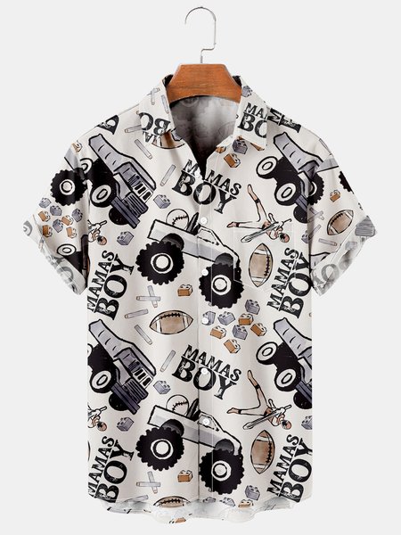 

Mother's Day Men's Casual Short Sleeve Shirts, As picture, Men's Floral shirt