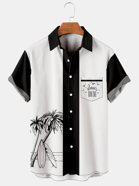 

Resort Style Hawaiian Series Coconut Tree Element Lapel Short-Sleeved Printed Shirt Top, As picture, Men's Floral shirt