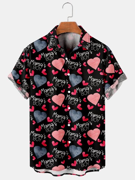 

Mother's Day Men's Casual Short Sleeve Shirts, As picture, Men's Floral shirt