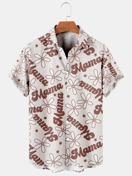 

Mother's Day Men's Casual Short Sleeve Shirts, As picture, Men's Floral shirt