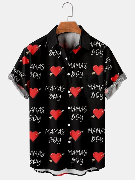 

Mother's Day Men's Casual Short Sleeve Shirts, Black, Men's Floral shirt