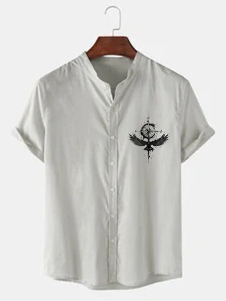 

Men's Holiday Cotton Linen Short Sleeve Shirt, Gray, Blouses&Shirts