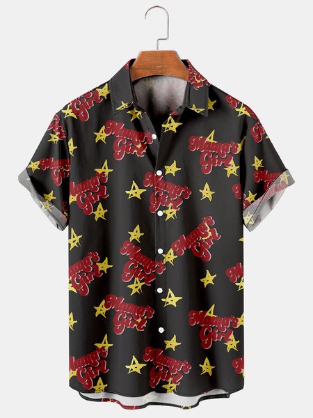 

Mother's Day Men's Casual Short Sleeve Shirts, As picture, Men's Floral shirt
