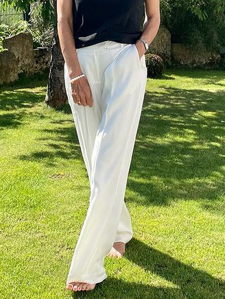 

Linen Casual Plain Pants, Off white, Pants
