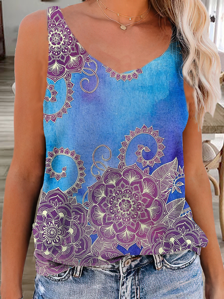 

Vintage Loosen V Neck Knit Tank, Blue, Tanks & Camis