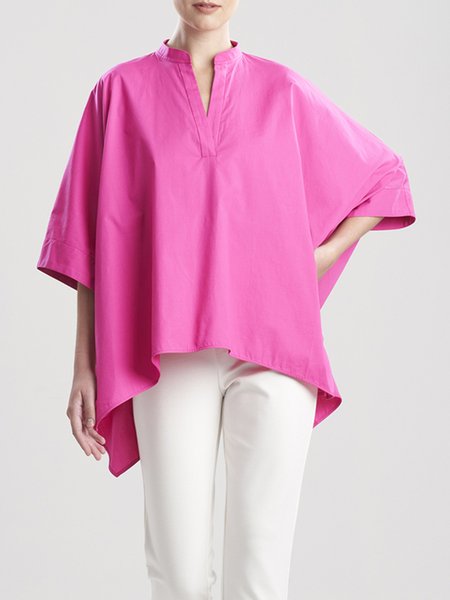 

Loosen Daily Henley Loosen Half sleeve Top, Deep pink, Tops