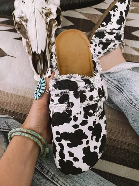 

Black and White Cow Print Wrapped Toe Slippers, As picture, Sandals