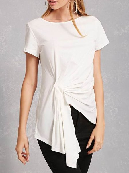 

Crew Neck Solid Casual Short Sleeve T-Shirt, White, Tees