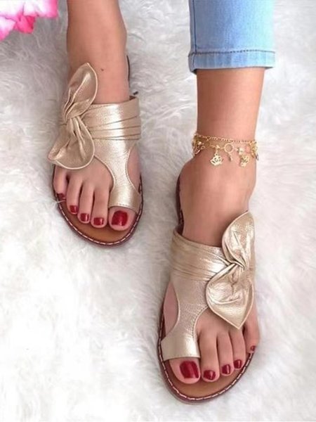 

JFN Women's Resort Bow Casual Thong Sandals, Golden, Sandals