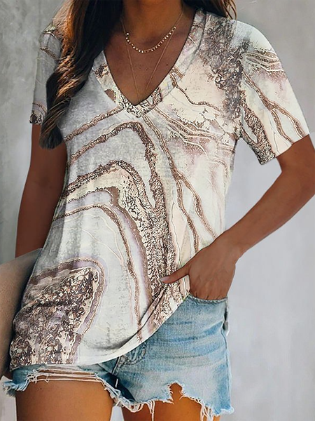 

Plus size Casual Abstract Printed Short Sleeve T-Shirt, As picture, T-Shirts