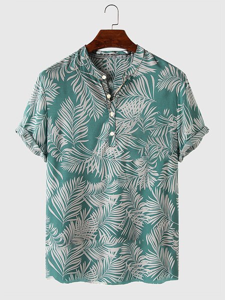 

Men's Hawaiian Vacation Henley Collar Cotton Linen Shirt, As picture, Blouses&Shirts