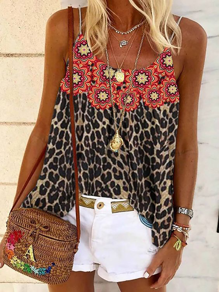 

Plus size Leopard Printed Holiday Casual Tank, Multicolor, Tank Top