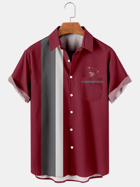 

Holiday Leisure Geometric Color Matching Medieval Pattern Hawaiian Style Printed Shirt Top, Red, Men's Floral shirt