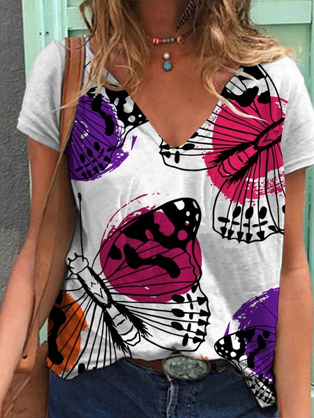 

Butterfly Casual Short Sleeve T-Shirt, White, T-Shirts