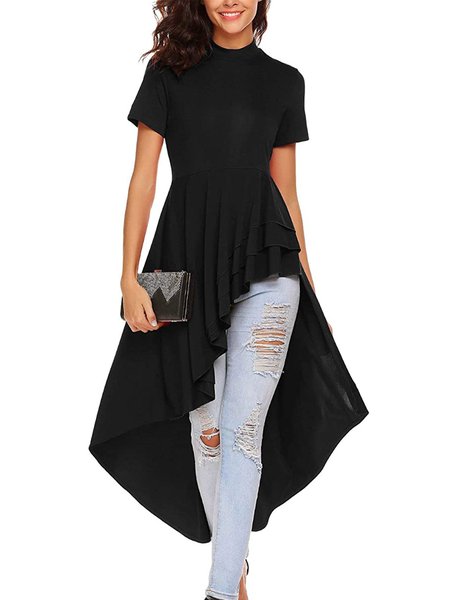 

Regular Fit Casula Solid Short Sleeve Top, Black, Tops