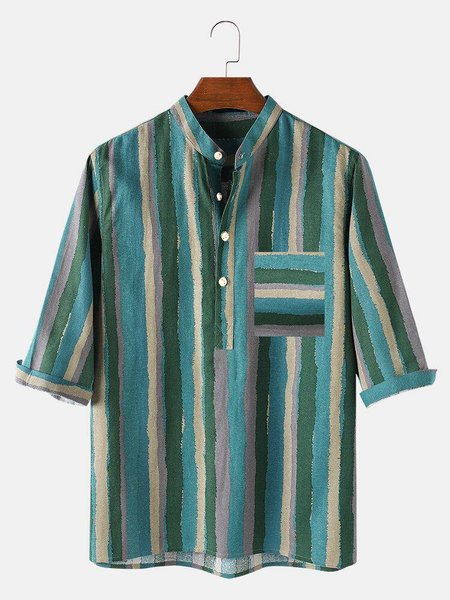 

Men's Resort Henley Collar Striped Shirt, Color1, Blouses&Shirts